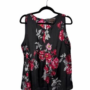 Dana Buchman Black Floral Sleeveless Camisole with Pink & White Blooms